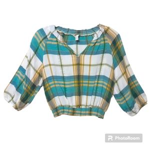 Cato Plaid Crop Top with Elastic Hem, S